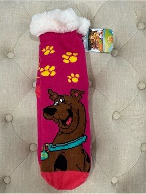 Pink Plush-Lined Dog Socks - Cozy Paw Print Design